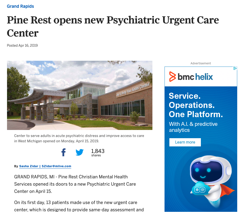 Read more about the article Pine Rest opens new Psychiatric Urgent Care Center