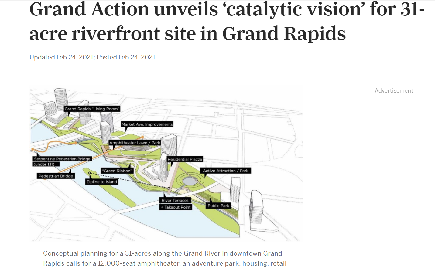 Read more about the article Grand Action unveils ‘catalytic vision’ for 31-acre riverfront site in Grand Rapids