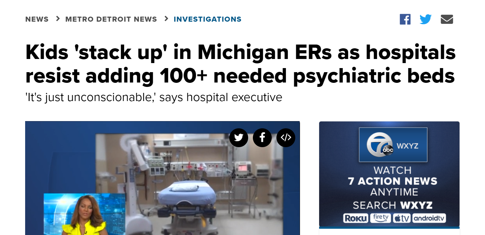 Read more about the article Kids ‘stack up’ in Michigan ERs as hospitals resist adding 100+ needed psychiatric beds